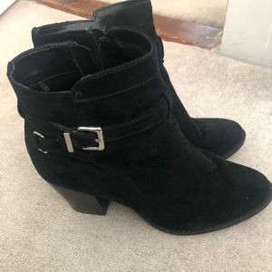 Express Suede Booties with a buckle detail